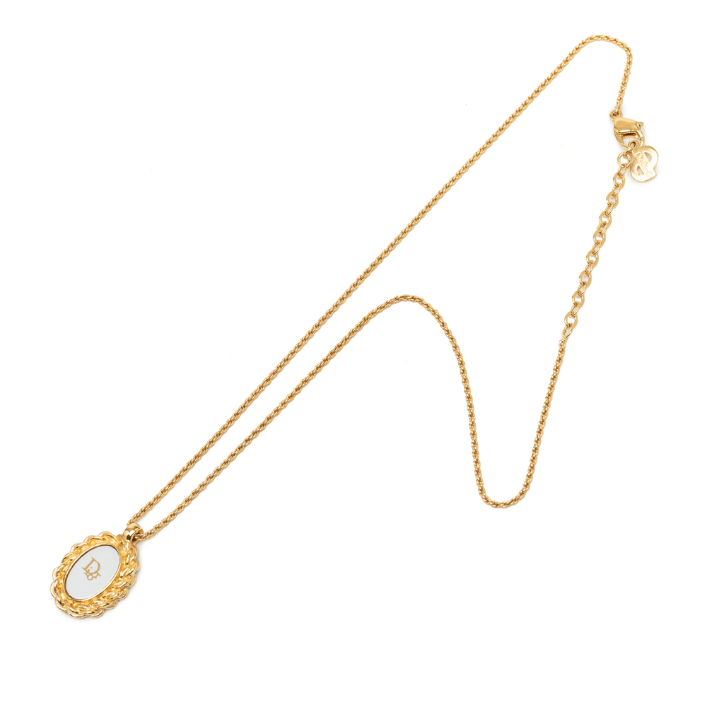 Pre-Loved Dior Gold Plated Resin Logo Oval Pendant Necklace